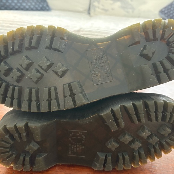 Dr. Martens Black Leather Platform Combat Boots with Yellow Stitching - Picture 5 of 7